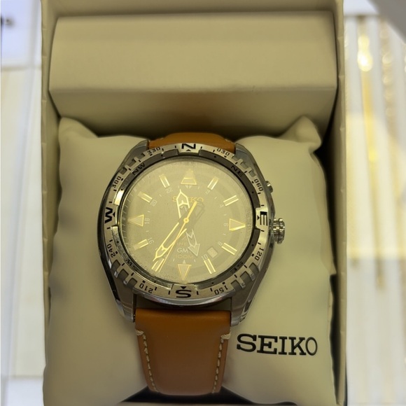 Seiko Silver Dial Watch with Tan Leather Strap